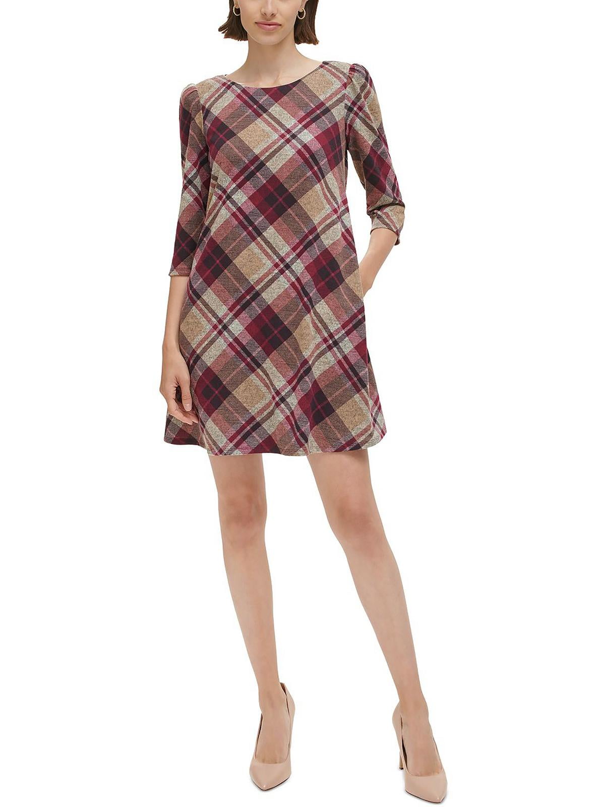 Jessica Howard Womens Plaid Work day wear Mini Dress Red L