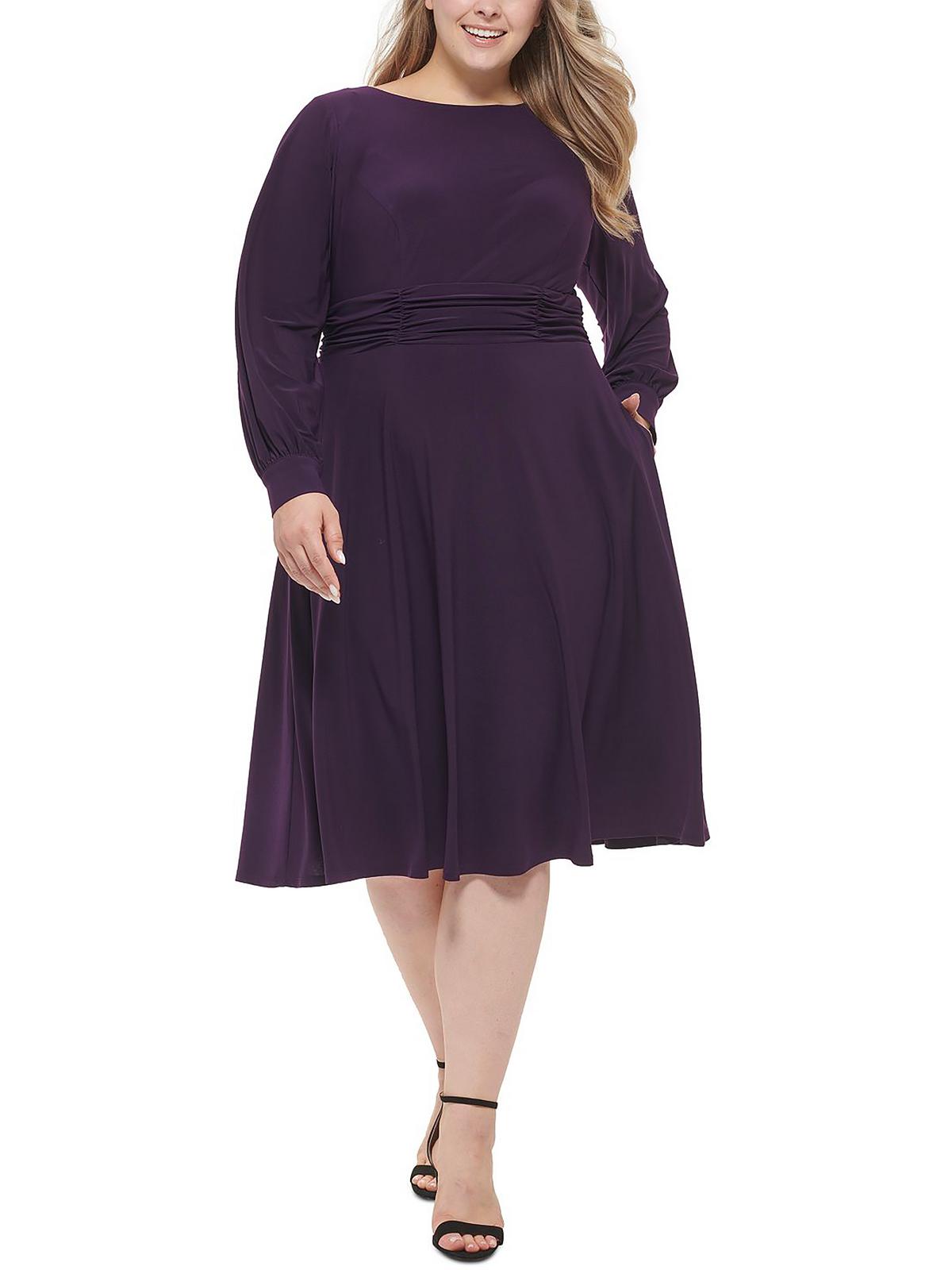 Jessica Howard Womens Plus Back Zip Ruched Waist Midi Dress Walmart