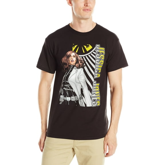 Jessica Jones (Marvel Comics) Mens T-Shirt - White Jacket On Shield Logo (2X-Large)