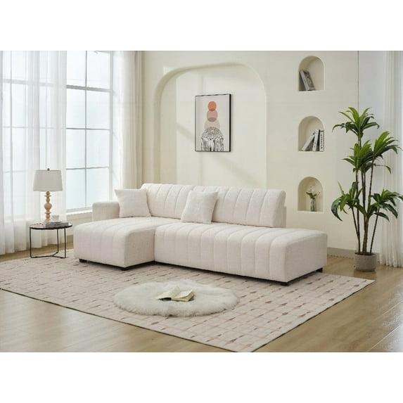 Jessica Lamb Wool Left Facing Sectional Sofa with Chaise