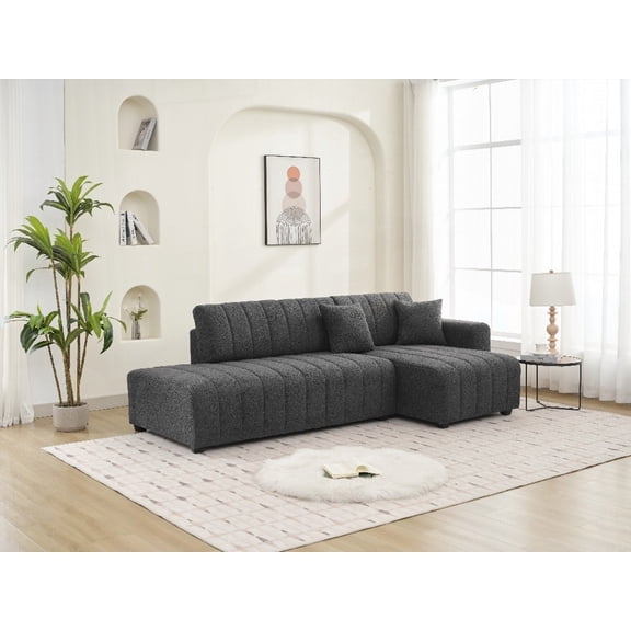 Modern Plush Lamb Wool Right Facing Sectional Sofa 220×80×75cm with Chaise