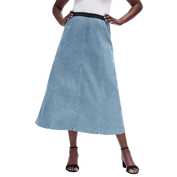 Jessica London Plus Size Stretch Denim Long Skirt