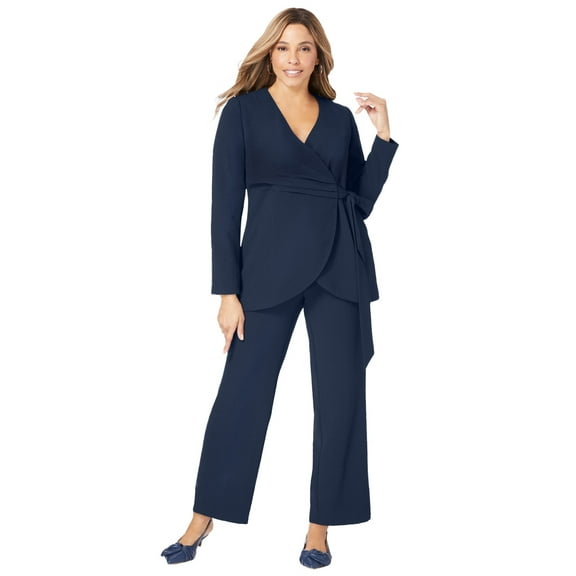 Jessica London Women's Plus Size 2-Piece Faux Wrap Pantsuit