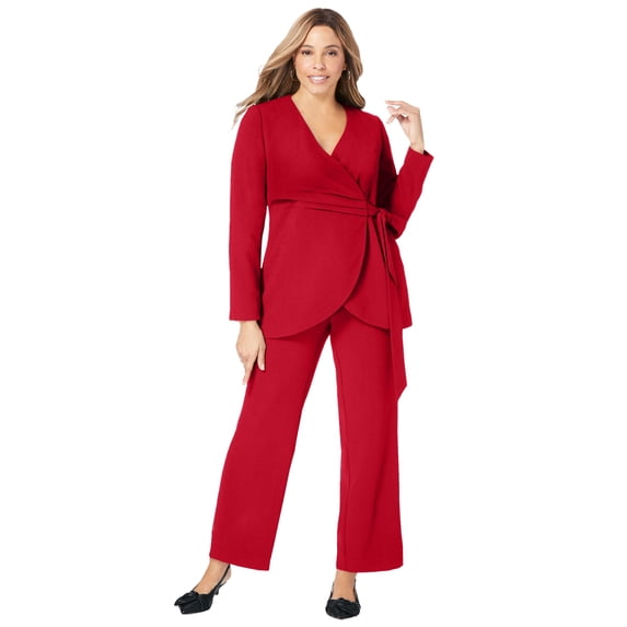 Jessica London Women's Plus Size 2-Piece Faux Wrap Pantsuit