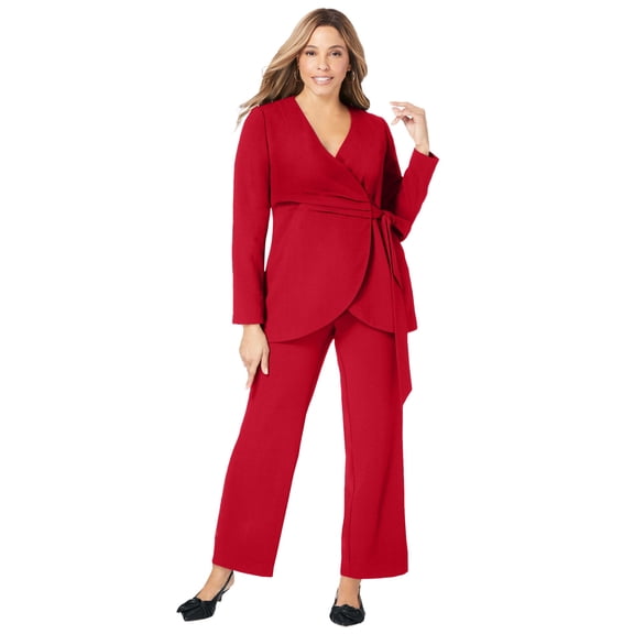 Jessica London Women's Plus Size 2-Piece Faux Wrap Pantsuit