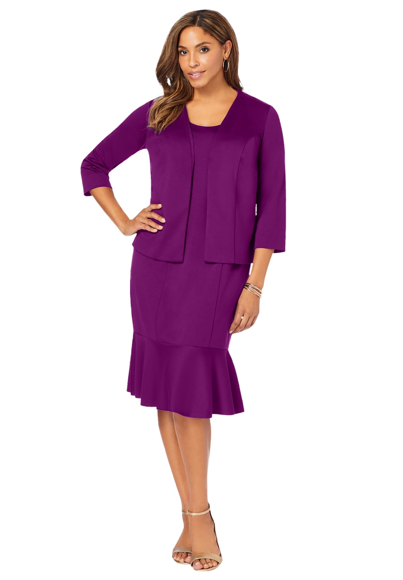 Jessica London Women s Plus Size 2 Piece Flounce Hem Ponte Jacket