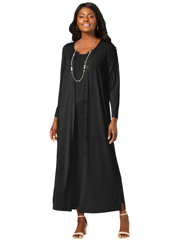 Women's Plus Size 2-Piece Stretch Knit Duster Set