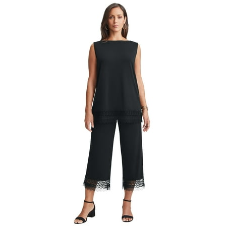 Jessica London Women's Plus Size 2-Piece Stretch Knit Lace Trim Crop Set