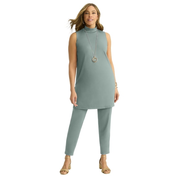 Jessica London Women's Plus Size 2-Piece Stretch Knit Mockneck Mega Tunic Set
