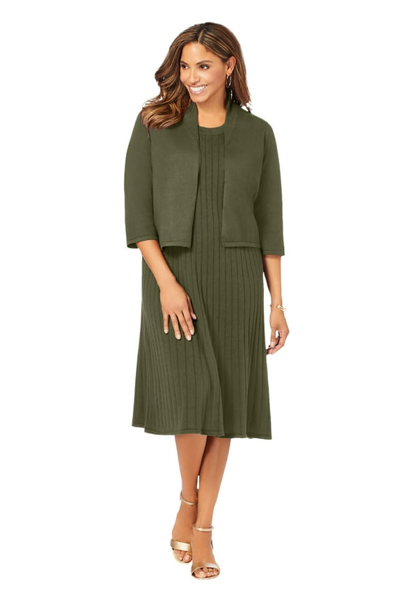 Women's Plus Size 2-Piece Sweater Jacket Dress