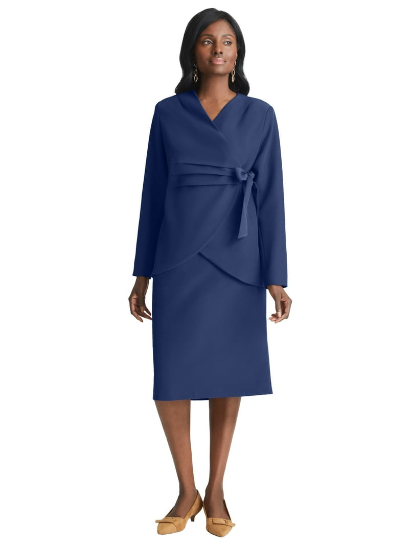 Plus Size Skirt Suit Length Solid Long-Sleeved Suit Skirt V-Neck