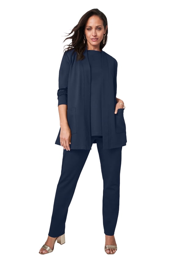 Women's Plus Size 3 Piece Ponte Pant Set