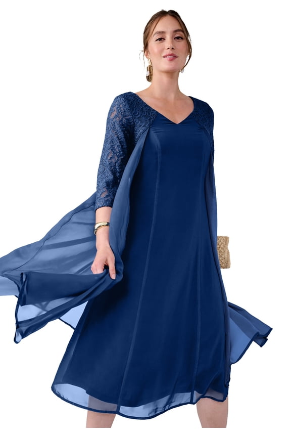 Women's Plus Size A-Line Lace Overlay Dress