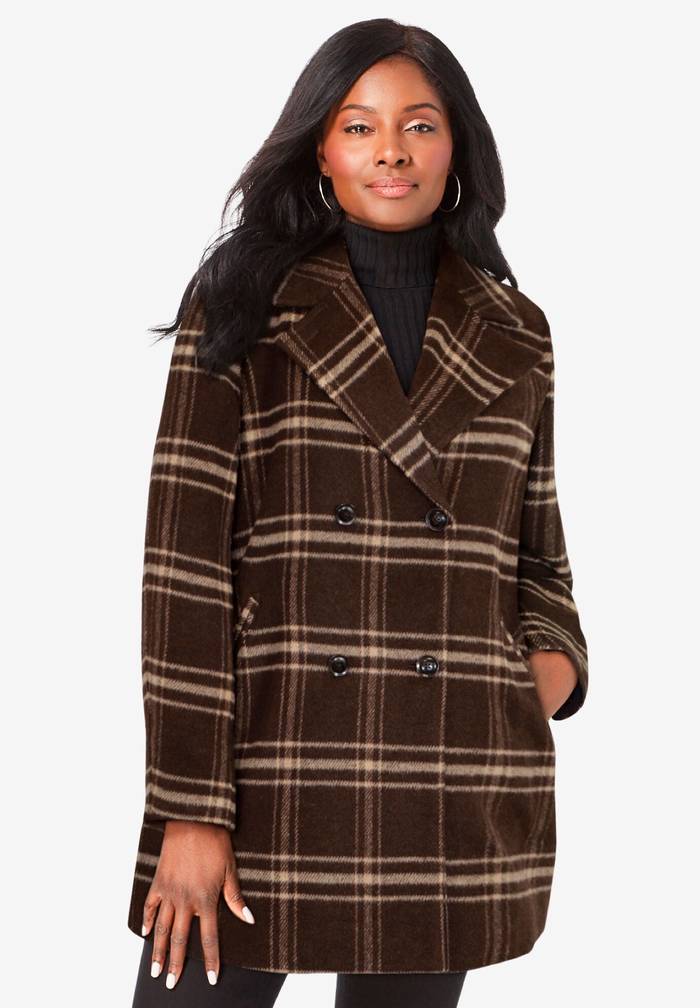 Jessica London Women's Plus Size A-Line Wool Peacoat Winter Wool Double  Breasted Coat