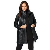 Jessica London Women's Plus Size A-Line Zip Front Leather Jacket Leather Jacket