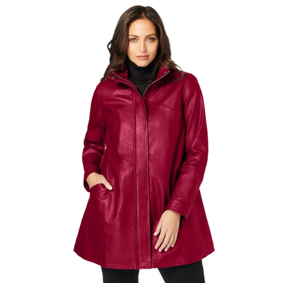 Jessica London Women's Plus Size A-Line Zip Front Leather Jacket