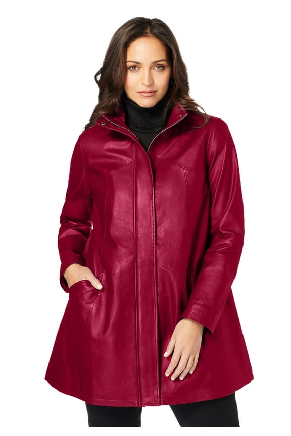 Women's Plus Size A-Line Zip Front Leather Jacket