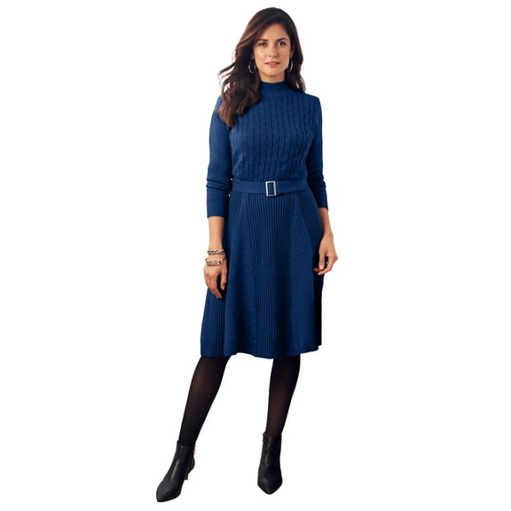Jessica London Women's Plus Size Belted Cable Sweater Dress