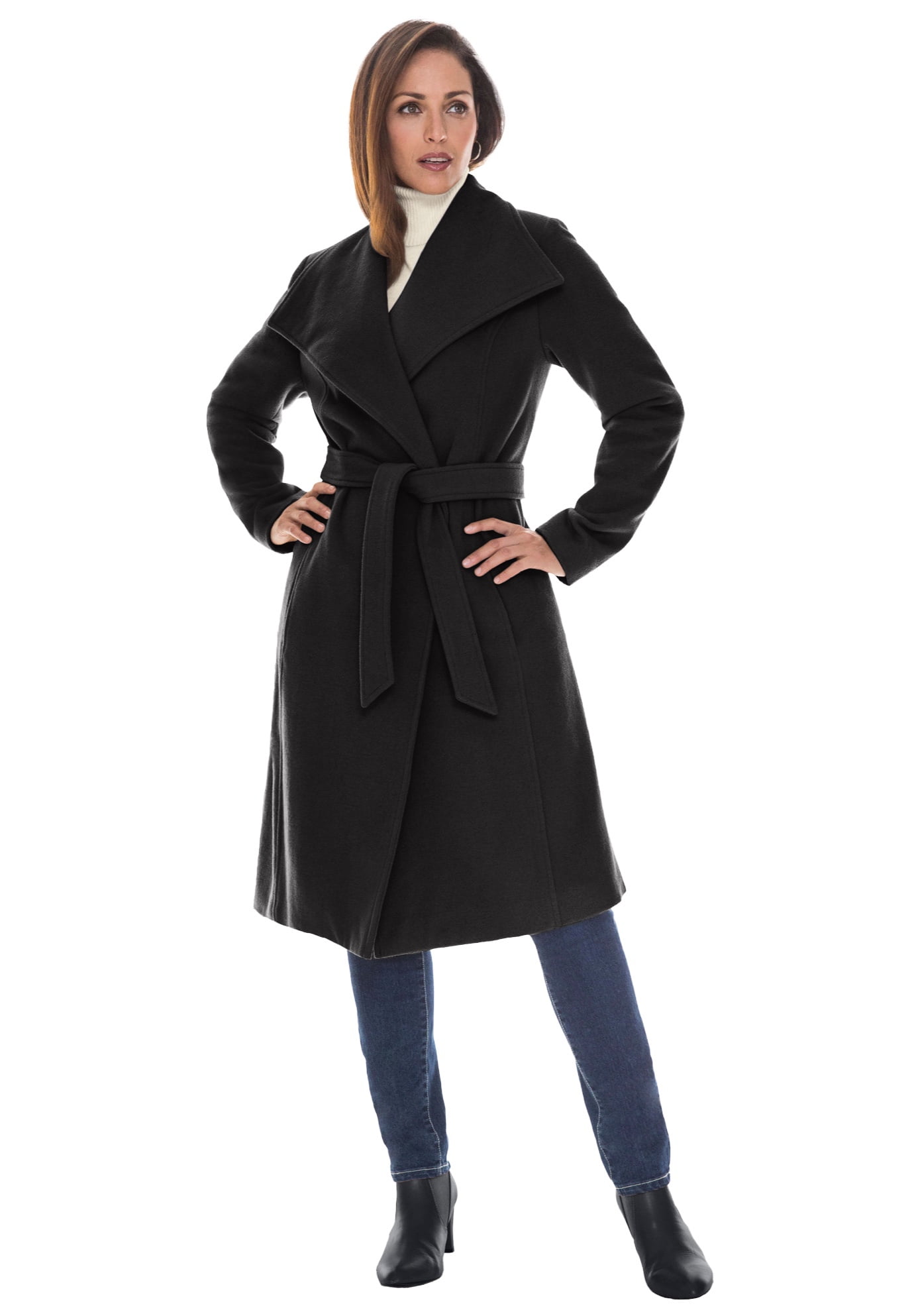 Jessica London Women's Plus Size Belted Wool-Blend Coat Coat