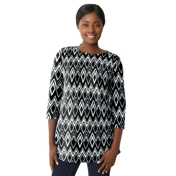 Jessica London Women's Plus Size Boatneck Tunic Top 3/4 Sleeve Shirt Loose Fit
