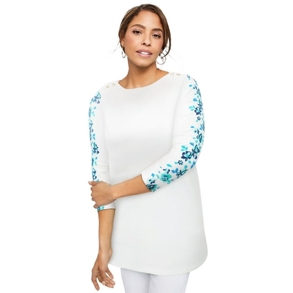 Jessica London Women's Plus Size Boatneck Tunic Top 3/4 Sleeve Shirt Loose Fit