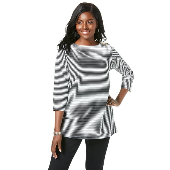 Jessica London Women's Plus Size Boatneck Tunic Top 3/4 Sleeve Shirt Loose Fit