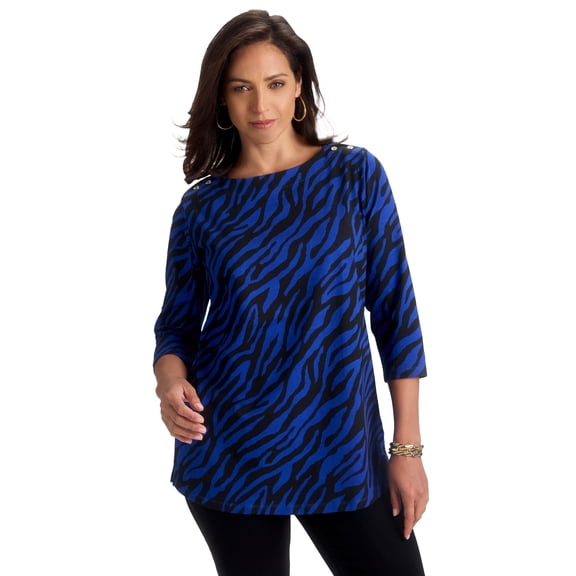 Jessica London Women's Plus Size Boatneck Tunic Top 3/4 Sleeve Shirt Loose Fit