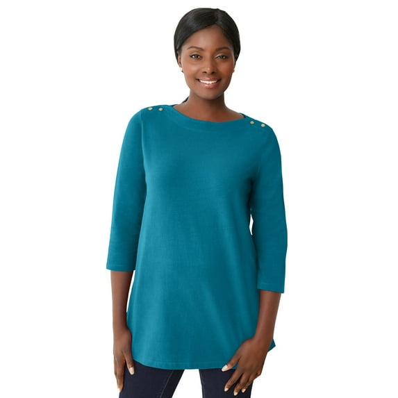Jessica London Women's Plus Size Boatneck Tunic Top 3/4 Sleeve Shirt Loose Fit