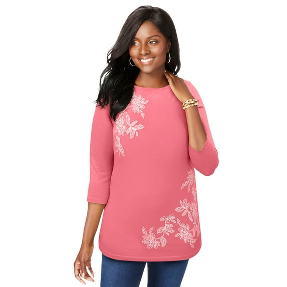 Jessica London Women's Plus Size Boatneck Tunic Top 3/4 Sleeve Shirt Loose Fit