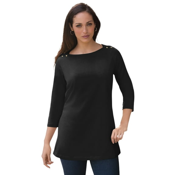 Jessica London Women's Plus Size Boatneck Tunic Top 3/4 Sleeve Shirt  Loose Fit