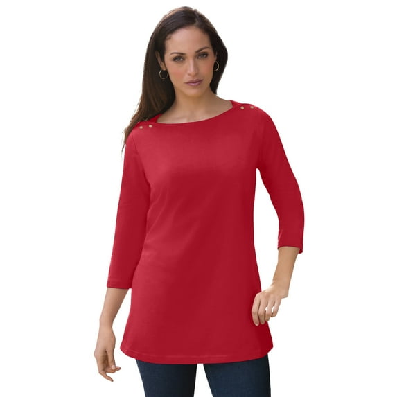 Jessica London Women's Plus Size Boatneck Tunic Top 3/4 Sleeve Shirt Loose Fit