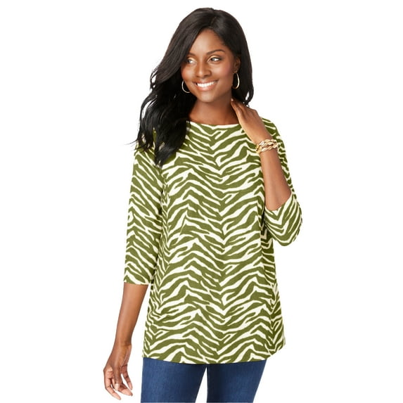 Jessica London Women's Plus Size Boatneck Tunic Top 3/4 Sleeve Shirt Loose Fit
