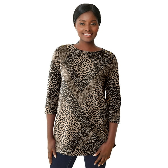 Jessica London Women's Plus Size Boatneck Tunic Top 3/4 Sleeve Shirt  Loose Fit