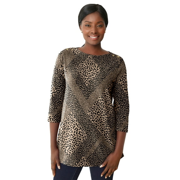 Jessica London Women's Plus Size Boatneck Tunic Top 3/4 Sleeve Shirt Loose Fit