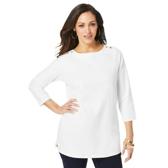 Jessica London Women's Plus Size Boatneck Tunic Top 3/4 Sleeve Shirt Loose Fit