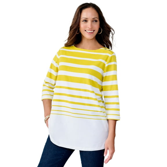 Jessica London Women's Plus Size Boatneck Tunic Top 3/4 Sleeve Shirt  Loose Fit