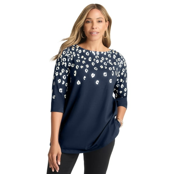 Jessica London Women's Plus Size Boatneck Tunic Top 3/4 Sleeve Shirt Loose Fit