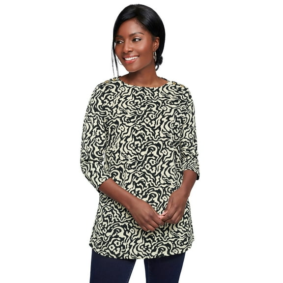 Jessica London Women's Plus Size Boatneck Tunic Top 3/4 Sleeve Shirt  Loose Fit