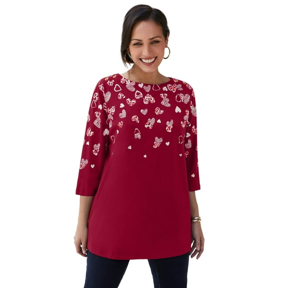 Jessica London Women's Plus Size Boatneck Tunic Top 3/4 Sleeve Shirt Loose Fit
