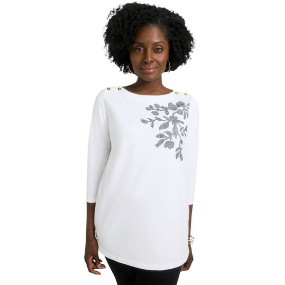 Jessica London Women's Plus Size Boatneck Tunic Top 3/4 Sleeve Shirt Loose Fit