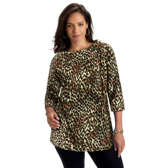Jessica London Women's Plus Size Boatneck Tunic Top 3/4 Sleeve Shirt  Loose Fit