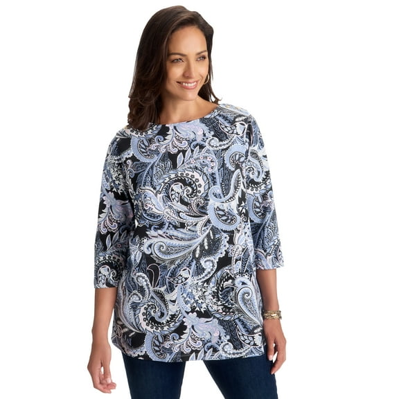 Jessica London Women's Plus Size Boatneck Tunic Top 3/4 Sleeve Shirt  Loose Fit