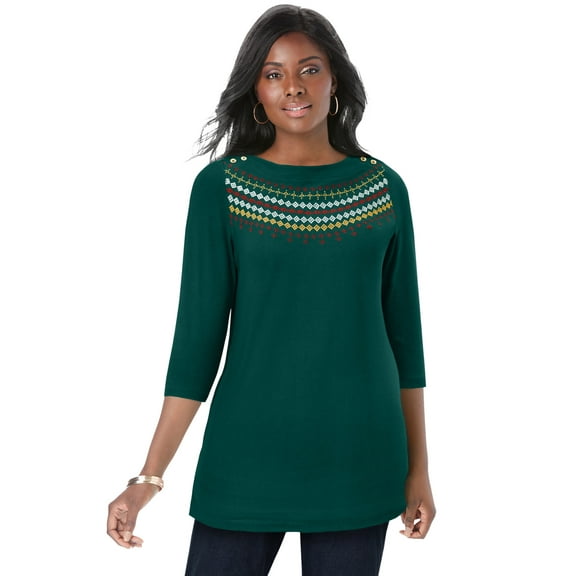 Jessica London Women's Plus Size Boatneck Tunic Top 3/4 Sleeve Shirt  Loose Fit