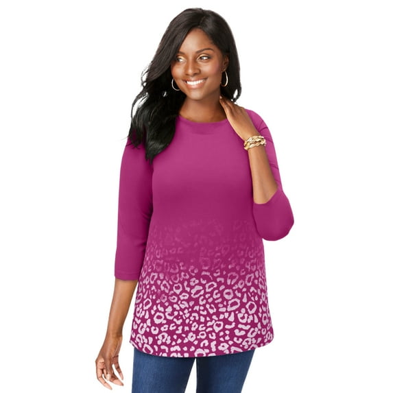 Jessica London Women's Plus Size Boatneck Tunic Top 3/4 Sleeve Shirt Loose Fit