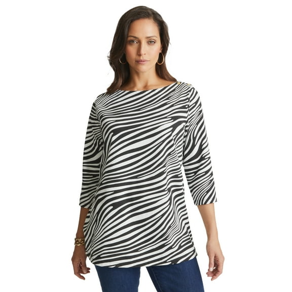 Jessica London Women's Plus Size Boatneck Tunic Top 3/4 Sleeve Shirt  Loose Fit
