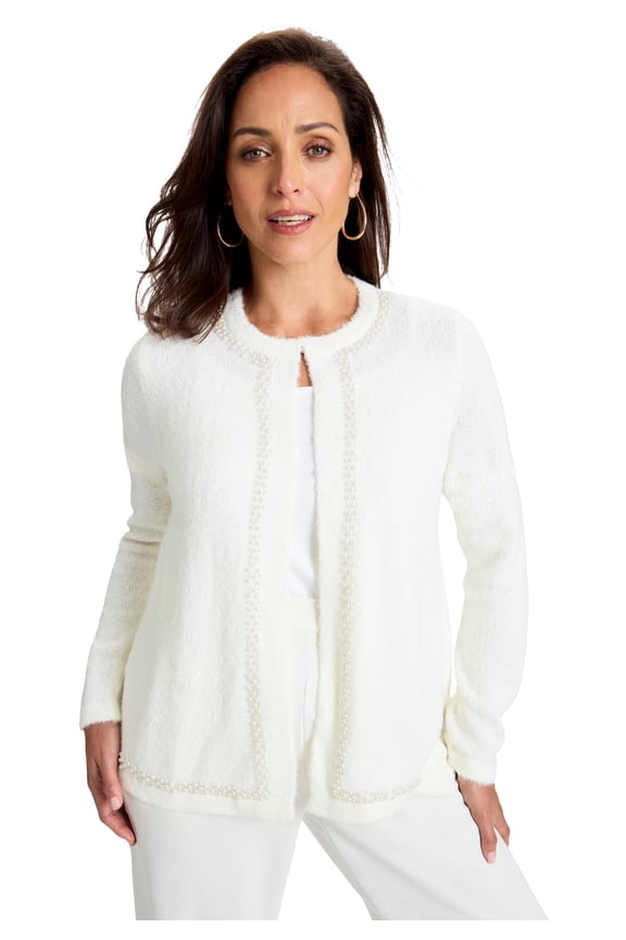 Women's Plus Size Boucle Pearl Cardigan