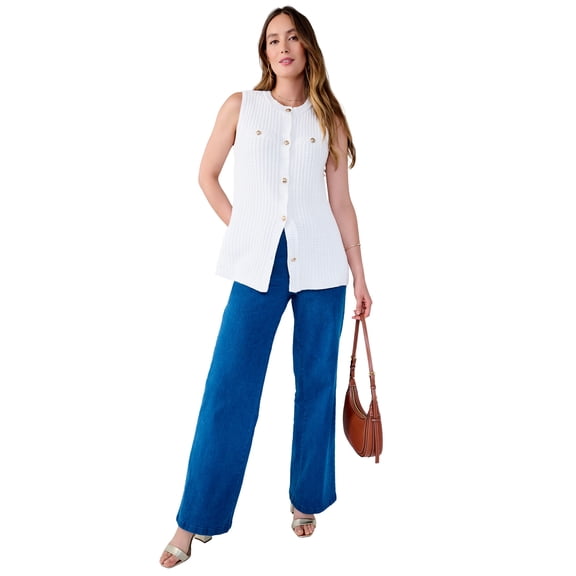 Jessica London Women's Plus Size Boxy Stitch Cardigan Sweater Vest