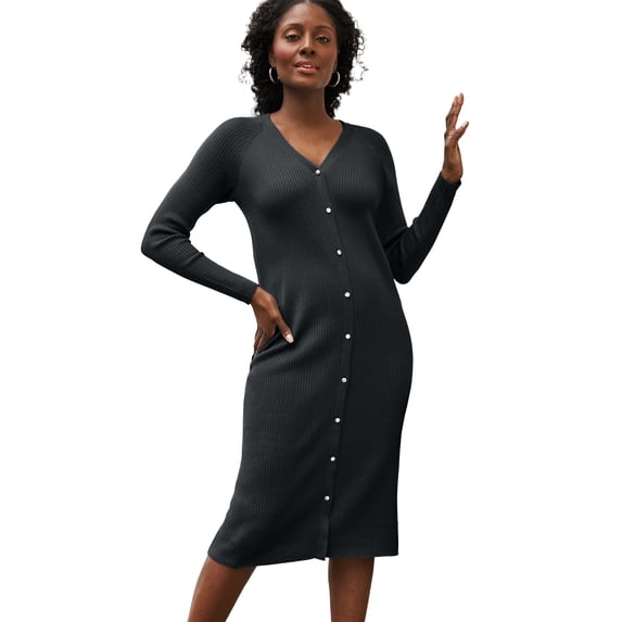 Jessica London Women's Plus Size Button Front Midi Dress
