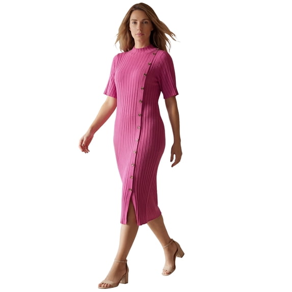 Jessica London Women's Plus Size Button Front Sweater Dress