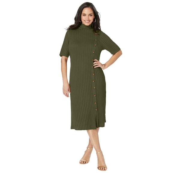 Jessica London Women's Plus Size Button Front Sweater Dress